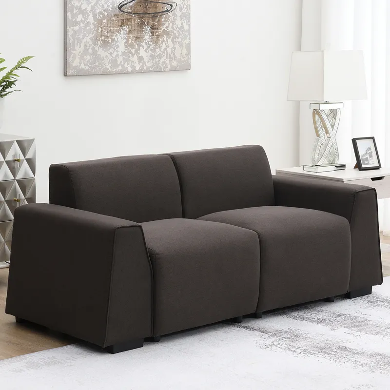 Modern Linen Sofa, Stylish And Minimalist 2-3 Seat Couch, Easy To Install, Exquisite Loveseat With Wide Armrests For Living Room - Dark Brown
