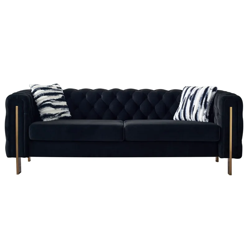 Chesterfield - Modern Tufted Velvet Living Room Sofa, 84.25\'\'W Couch - Black