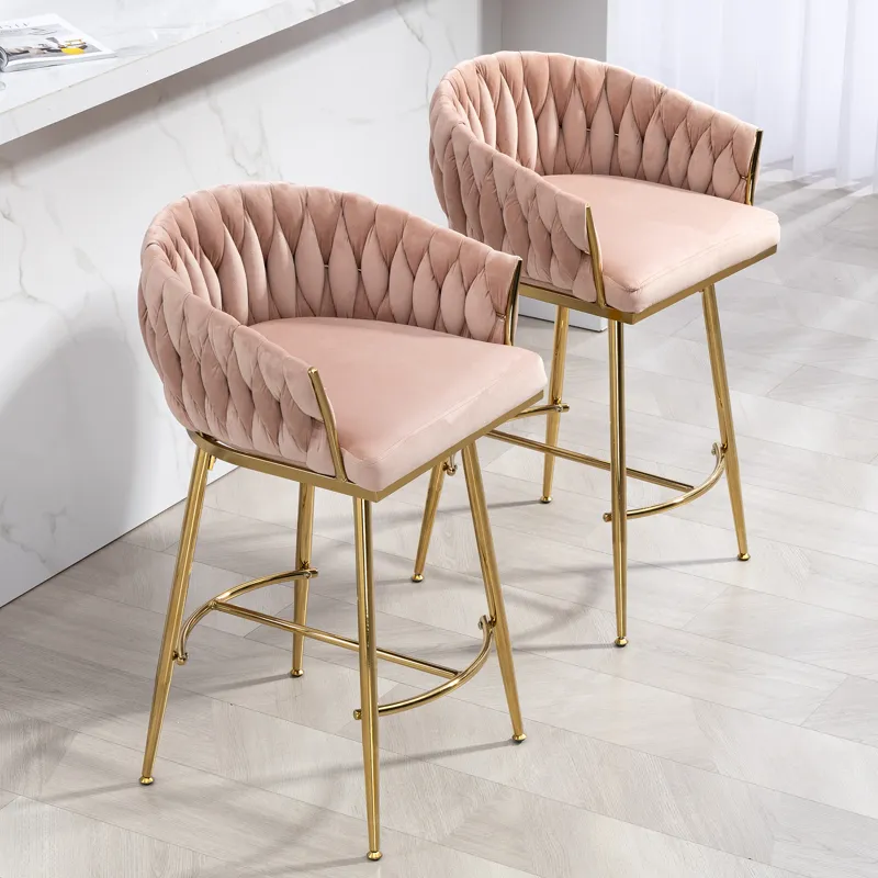 Counter Height Bar Stools (Set of 2) Kitchen Island Counter Bar Stool With Hand-Wave Back, Golden Ch