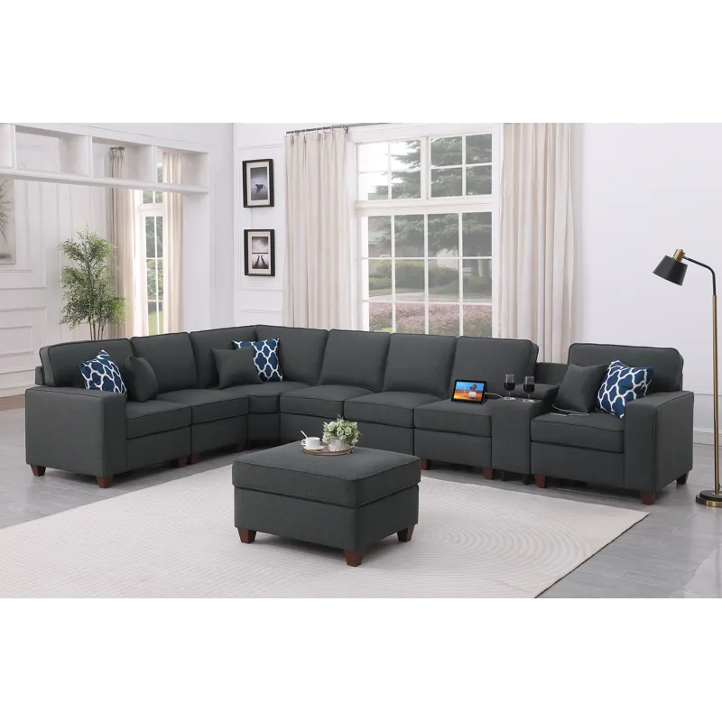 Hannah - Sectional Sofa With Ottoman - Dark Gray