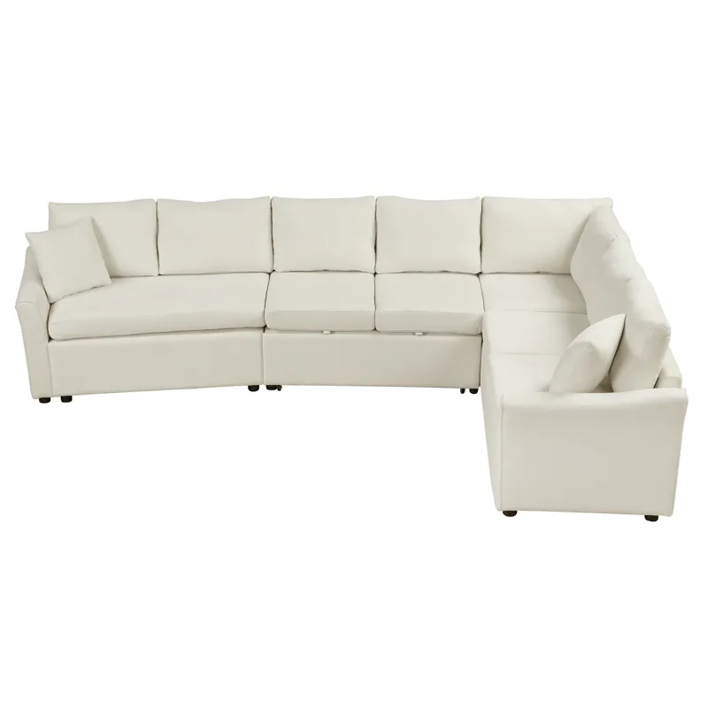 L-Shaped Sofa Convertible Sofa Bed Pull Out Sofa Sleeper With Two Back Pillows, Two USB Ports And Tw