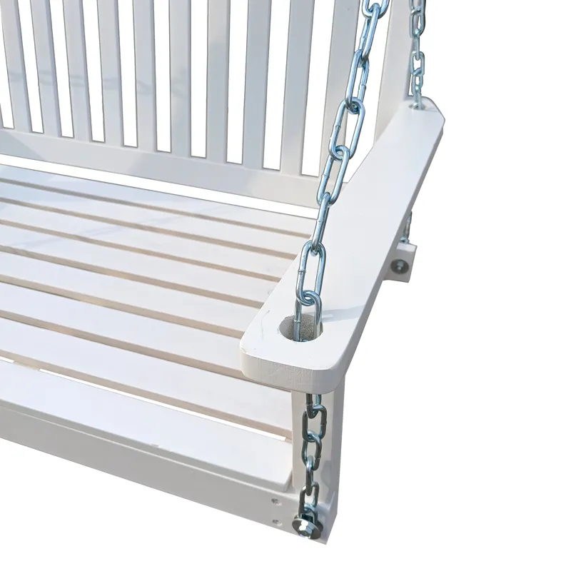 Front Porch Swing With Armrests For Outdoor Patio, Garden Yard, Backyard Or Sunroom - White