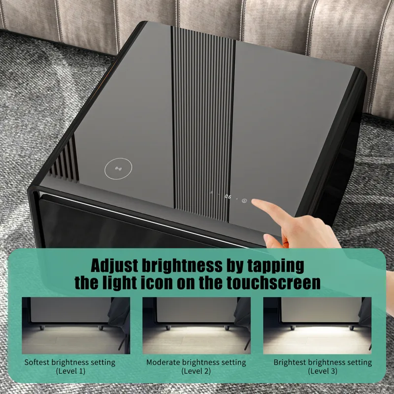 Modern Smart Side Table With Built-In Fridge, Wireless Charging, Temperature Control, Power Socket, 