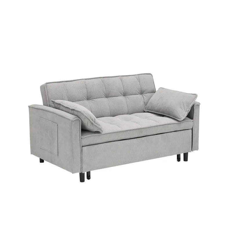 Two-Seat Casual Sofa With Pull Out Bed, Living Room Furniture - Light Gray