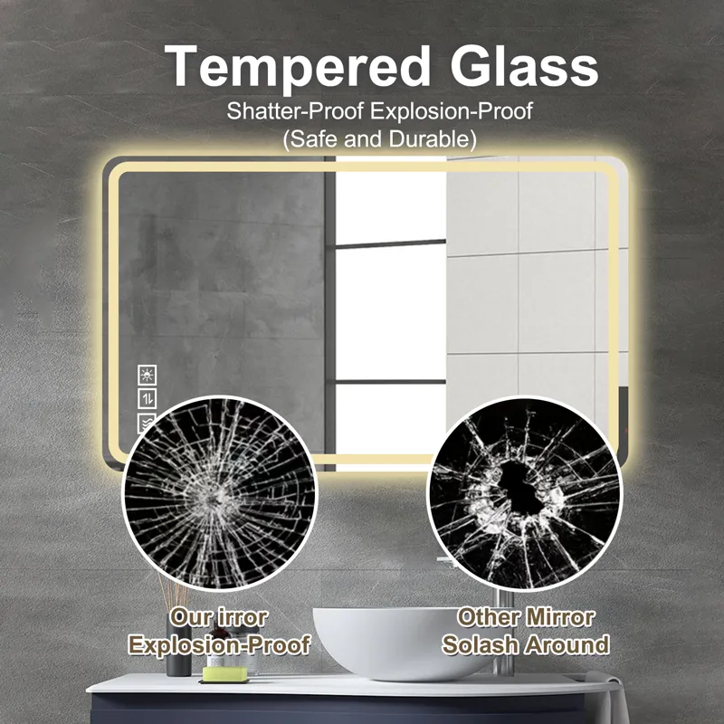 24X40\" LED Bathroom Mirror Vanity Mirrors With Front Lights Wall Mounted Anti-Fog Frameless Make Up