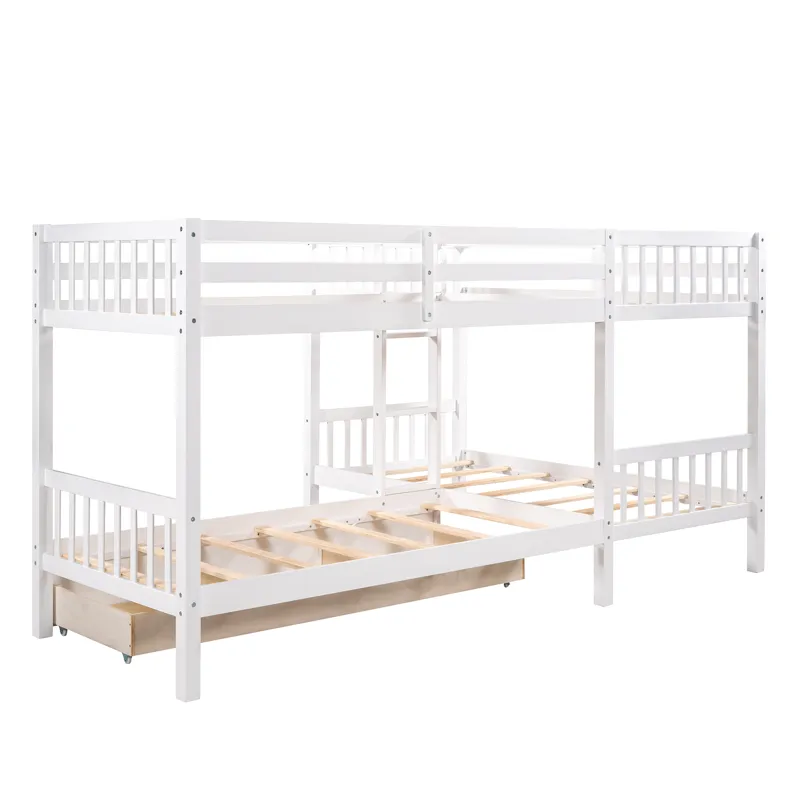 Twin L Shaped Bunk Bed With Drawers - Gray