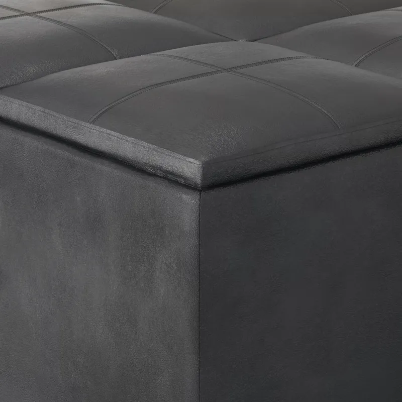 Avalon - Square Coffee Table Storage Ottoman - Distressed Black