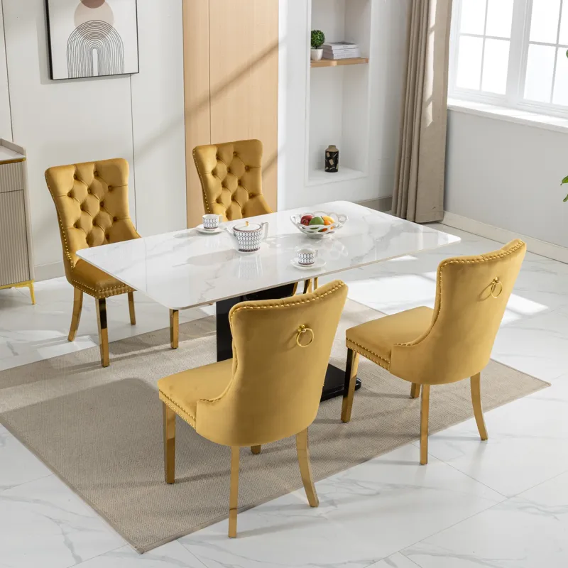 Nikki - Modern, High-End Tufted Solid Wood Contemporary Velvet Upholstered Dining Chair With Golden 