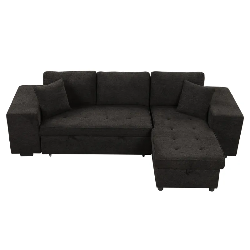 Modern L-Shape 3 Seat Reversible Sectional Couch, Pull Out Sleeper Sofa With Storage Chaise And 2 St