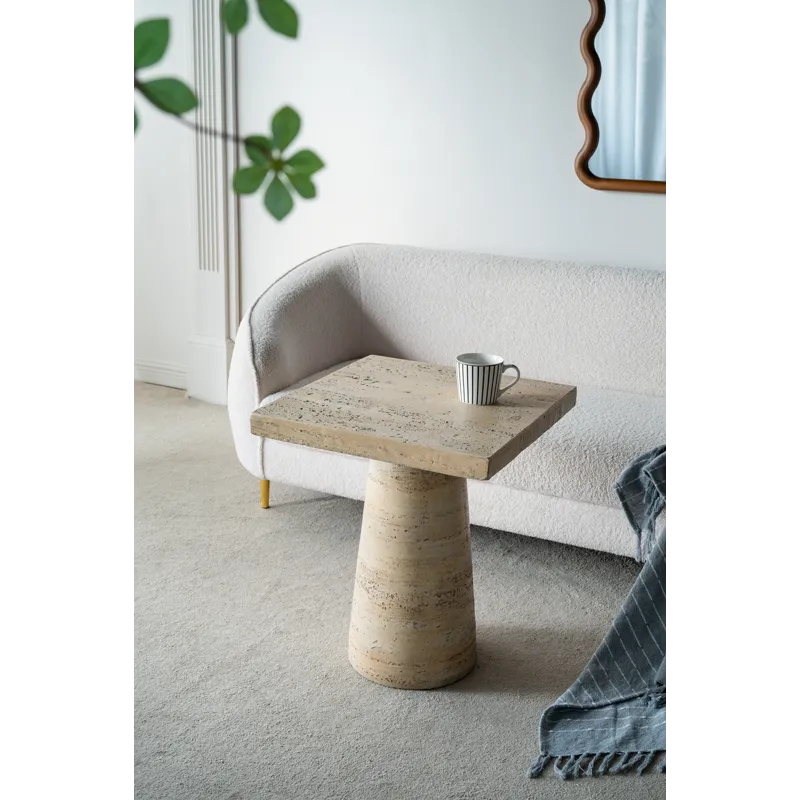 Square Side Table With Pedestal Base - Cream