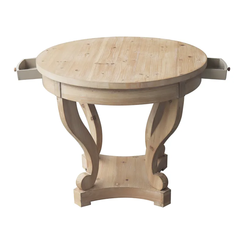 Curved Legs Farmhouse Style Small Size Round Dining Table End Table Side Table Coffee Table For Dine