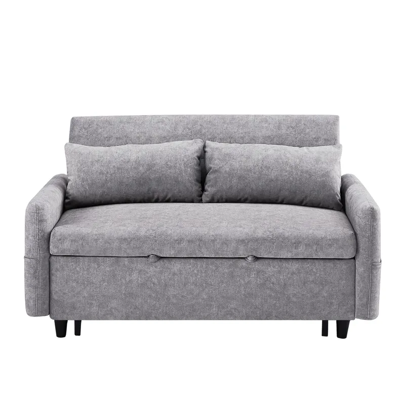 Pull Out Sleep Sofa Bed Loveseats Sofa Couch With Adjsutable Backrest, Storage Pockets, 2 Soft Pillo