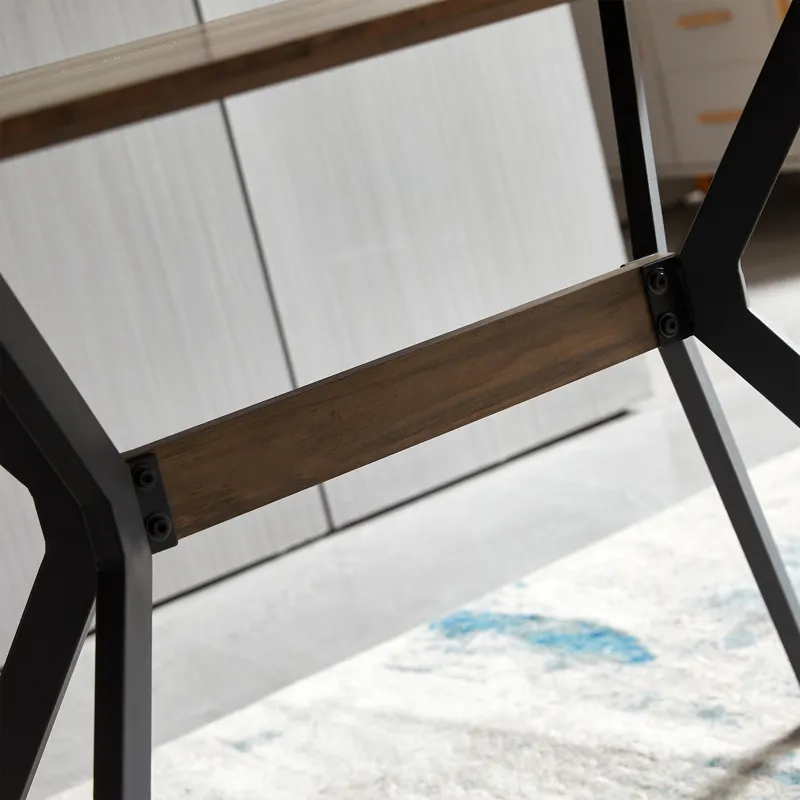 Modern Minimalist Style Dining Table MDF Wooden Top Metal Shelf Metal Heat Transfer Legs Leveling Fe