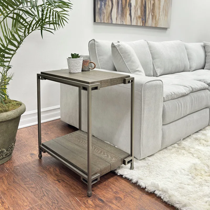 Corbeta - 3 Piece Metal Frame Wood Living Room Coffee Table And 2 Chairside Tables Set, Aged Graphit