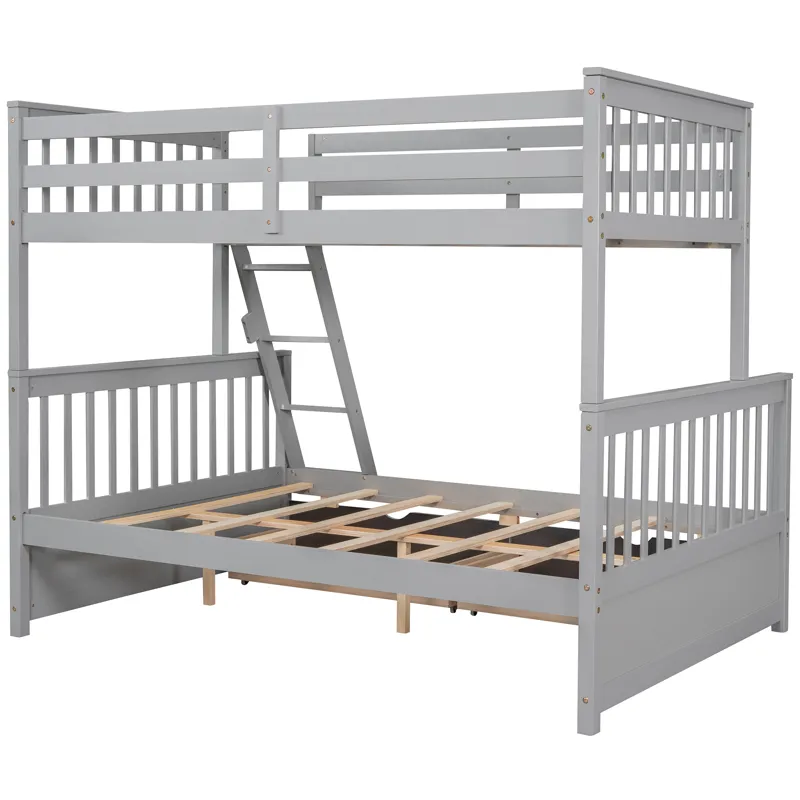 Twin Over Full Bunk Bed With Ladders And Two Storage Drawers - Gray