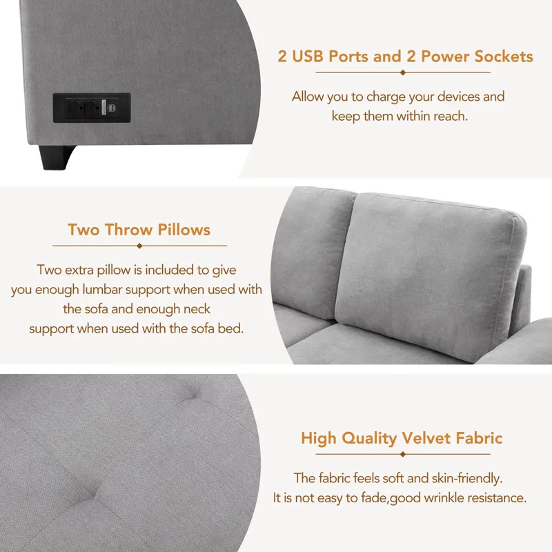 Sleeper Sectional Sofa, L-Shape Corner Couch Sofa - Bed With Storage Ottoman & Hidden Arm Storage & 