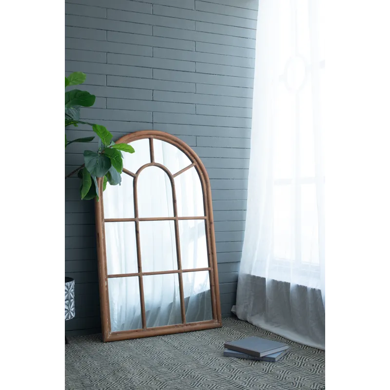Large Arched Accent Mirror With Frame With Decorative Window Look Classic Architecture Style Solid F