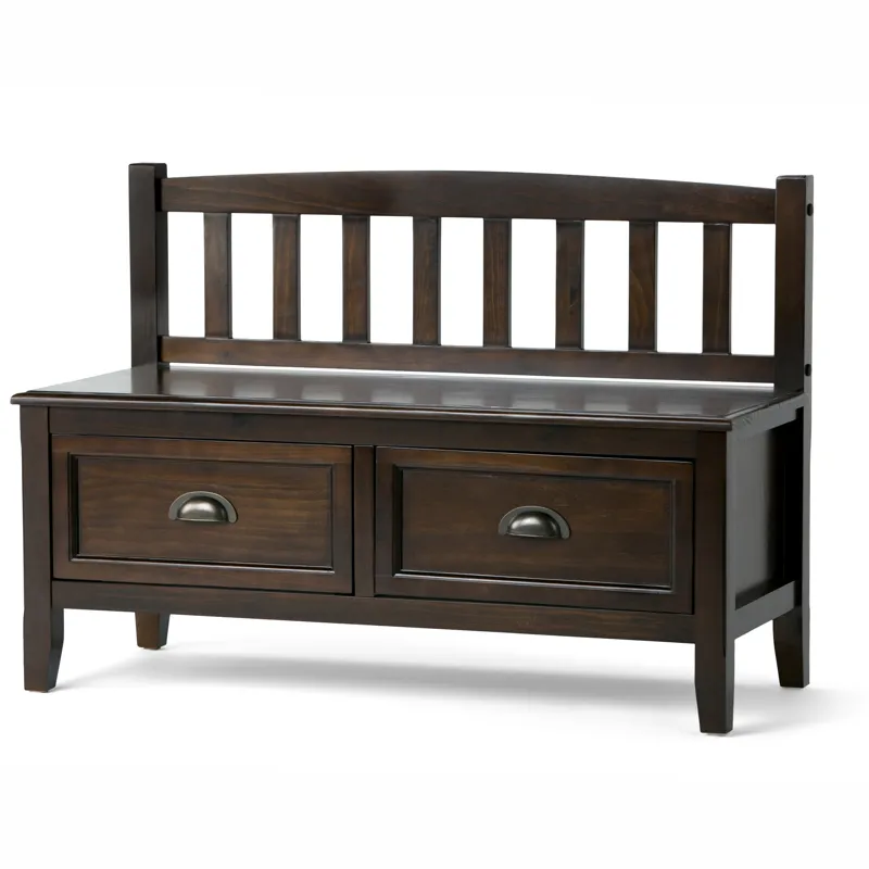 Burlington - Entryway Storage Bench with Drawers - Mahogany Brown
