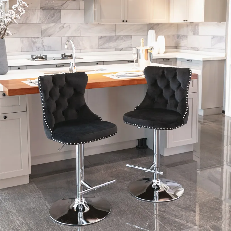 Swivel Velvet Barstools Adjusatble Seat Height From 25-33\", Modern Upholstered Chrome Base Bar Stoo