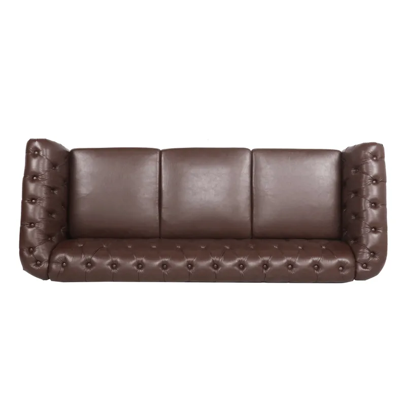 Rolled Arm Chesterfield Three Seater Sofa - Dark Brown
