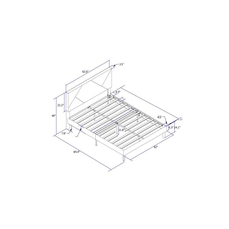 Queen Size Upholstered Platform Bed Frame With Headboard, Strong Wood Slat Support, Mattress Foundat