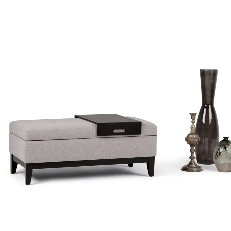 Oregon - Storage Ottoman Bench with Tray - Cloud Grey