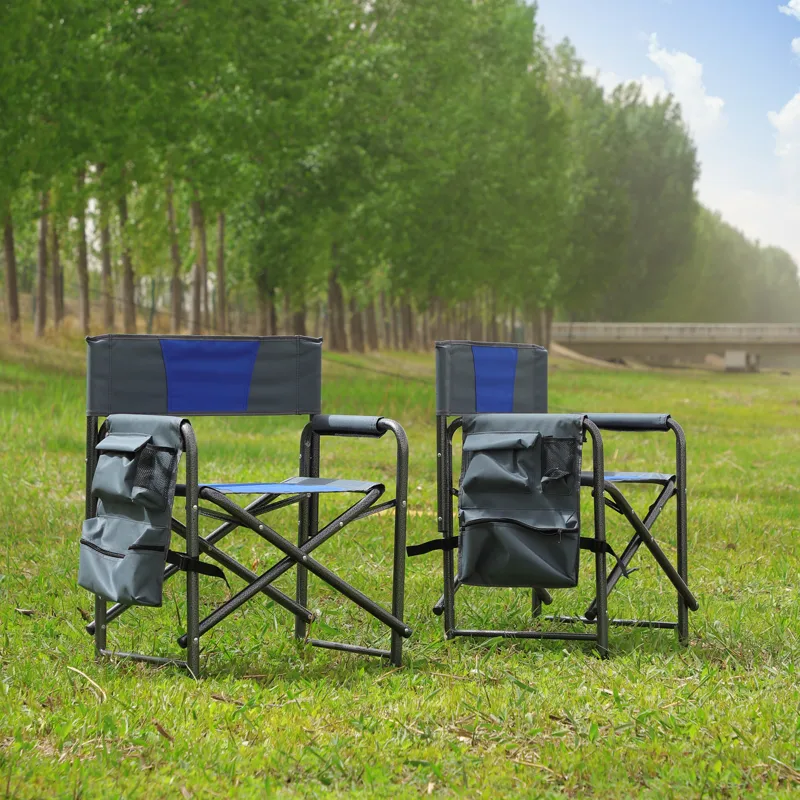 Padded Folding Outdoor Chairs With Storage Pockets (Set of 2), Lightweight Oversized Directors Chair