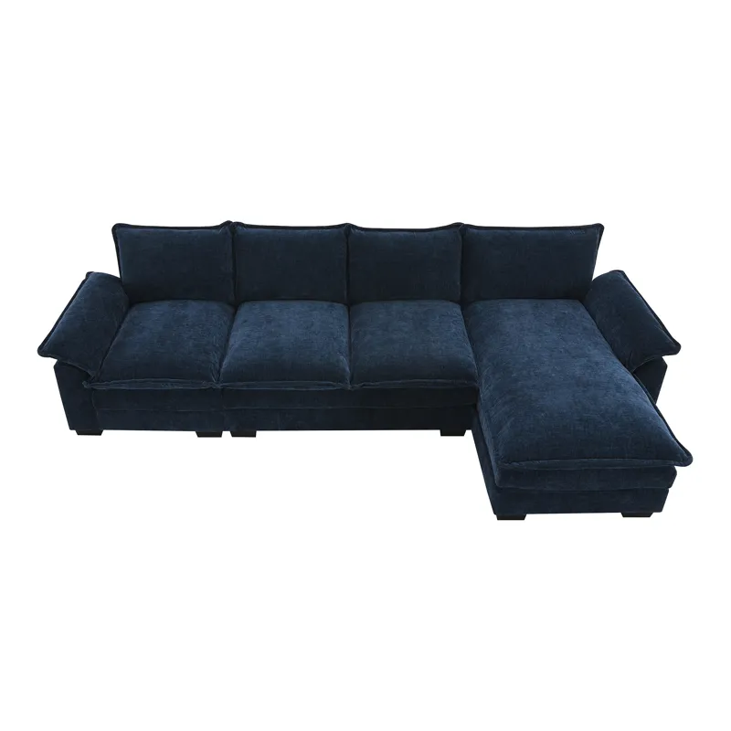Modern L Shaped Chenille Cloud Sofa With Double Seat Cushions, 5 Seat Upholstered Indoor Furniture, 