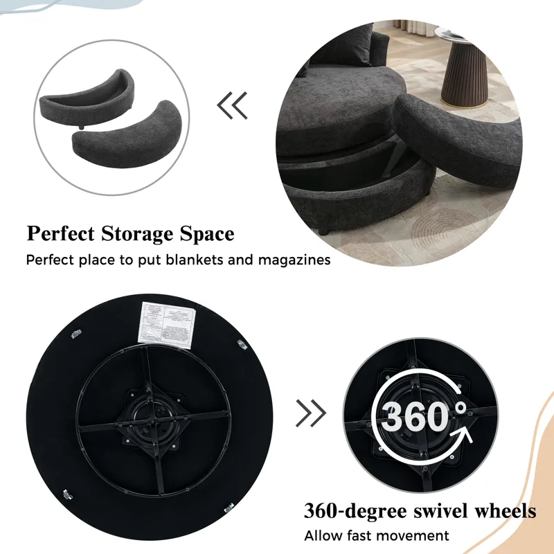 360° Swivel Accent Barrel Chair With Storage Ottoman & 4 Pillows, Modern Chenille Leisure Chair Roun