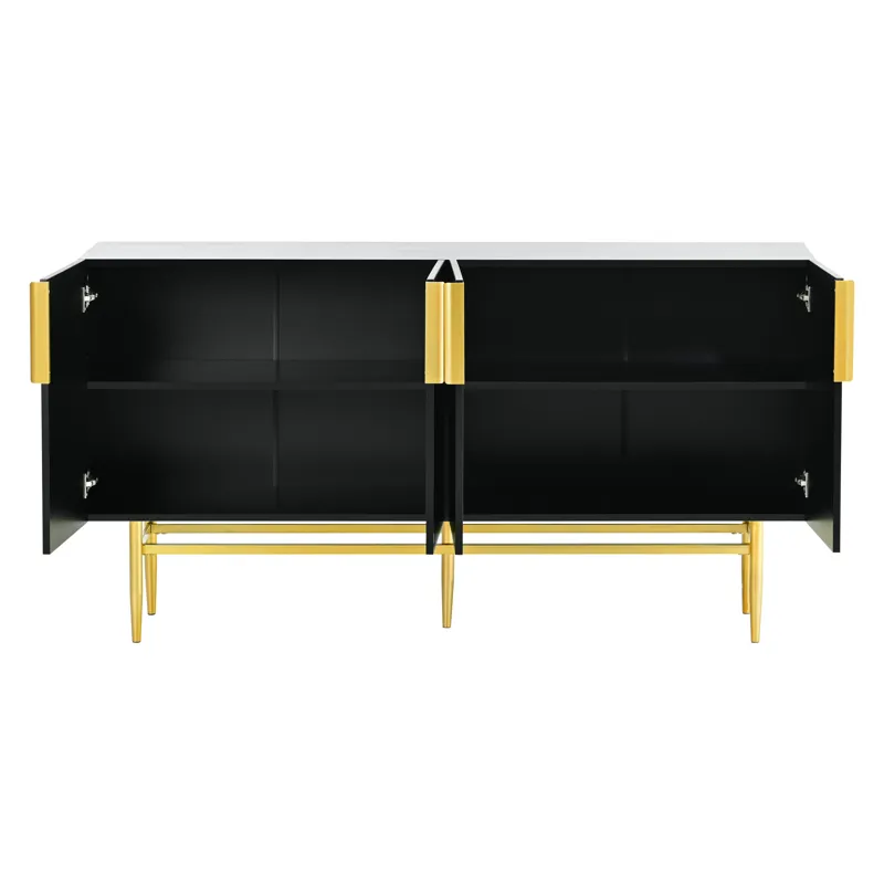 Modern Elegant 4 Door Sideboard Gold Metal Handle Buffet Cabinet For Dining Room, Living Room, Bedro