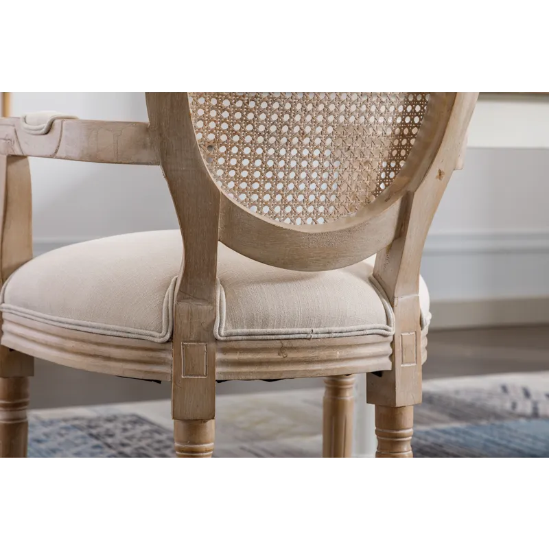 French Vintage Upholstered Fabric Dining Armchair (Set of 2) - Beige