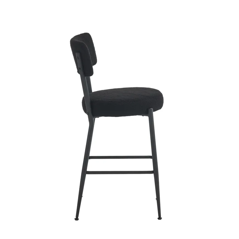 Modern Teddy Fabric Upholstered Bar Stools (Set of 2)- Black