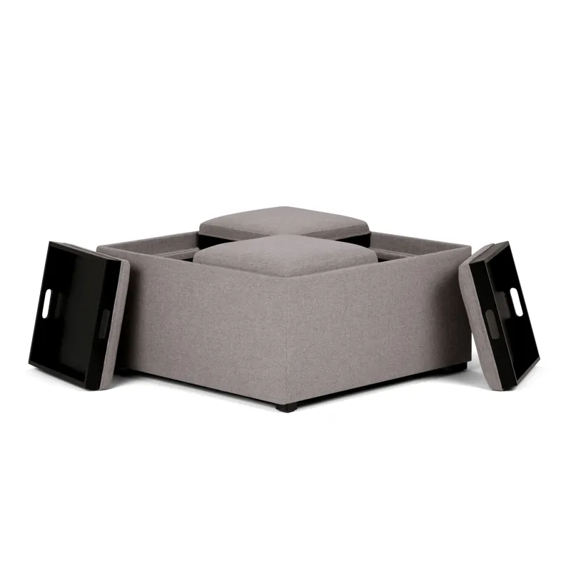 Avalon - Square Coffee Table Storage Ottoman - Cloud Grey