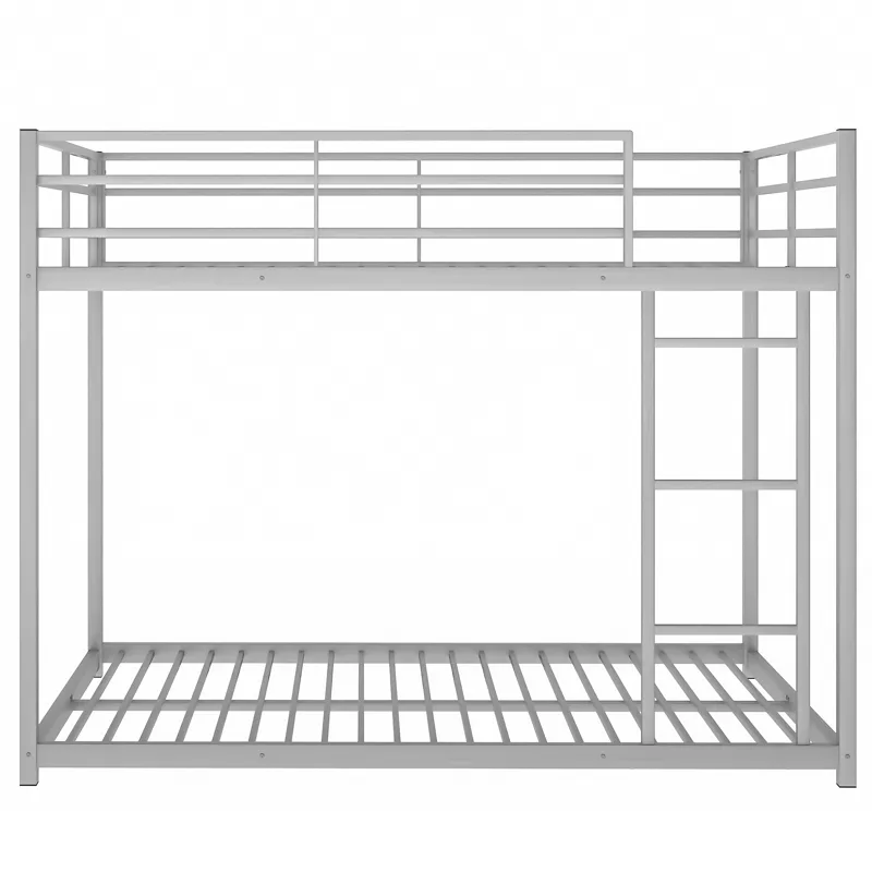 Full Over Full Metal Bunk Bed, Low Bunk Bed With Ladder - Silver