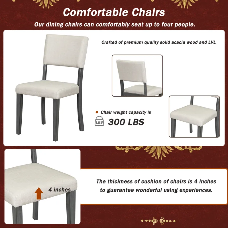 5 Piece Retro Round Dining Table Set With Curved Trestle Style Table Legs And 4 Upholstered Chairs F