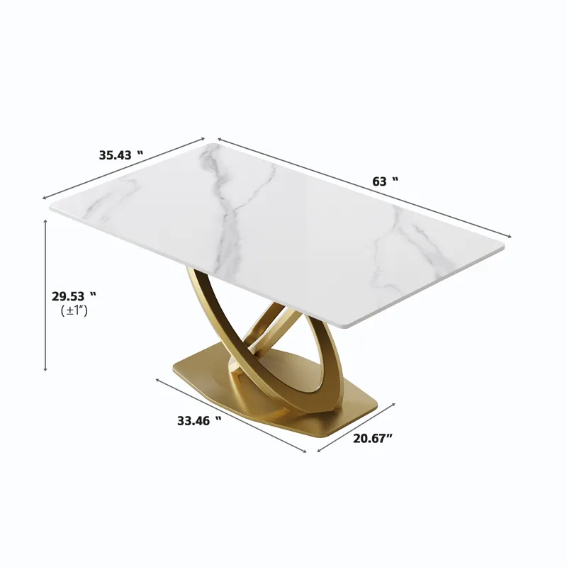 63\" Modern Artificial Stone Panel Double-Ring Stainless Steel Metal Legs, Can Accommodate 6-8 Peopl