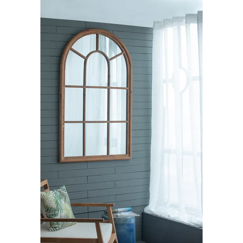 Large Arched Accent Mirror With Frame With Decorative Window Look Classic Architecture Style Solid F