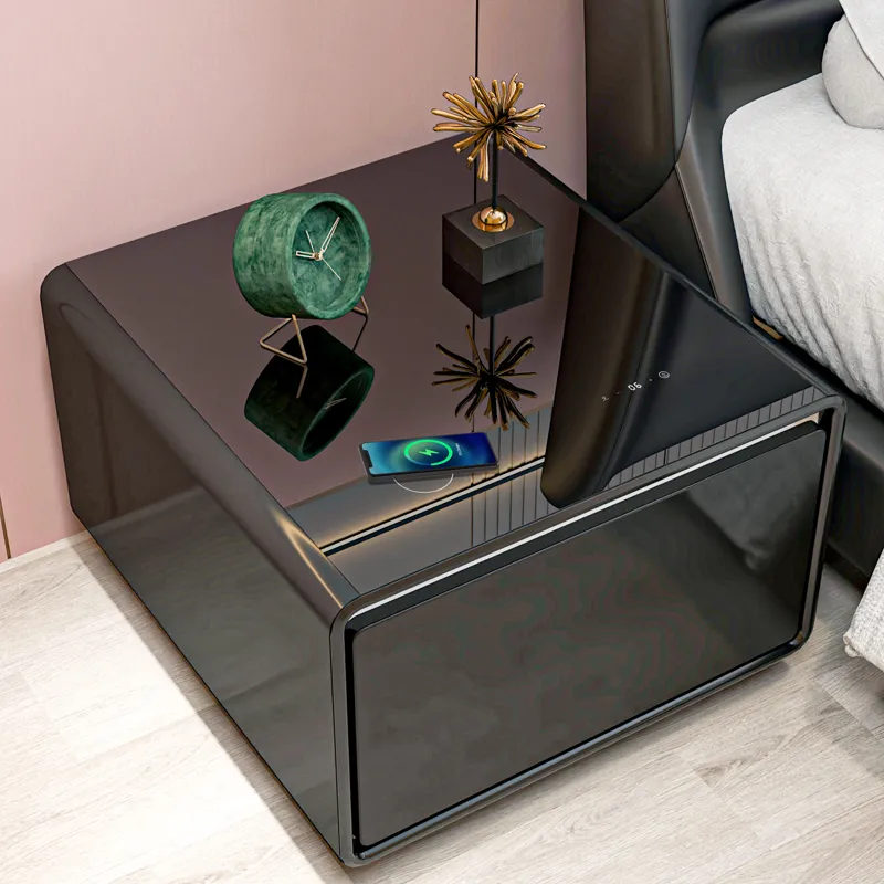 Modern Smart Side Table With Built-In Fridge, Wireless Charging, Temperature Control, Power Socket, 