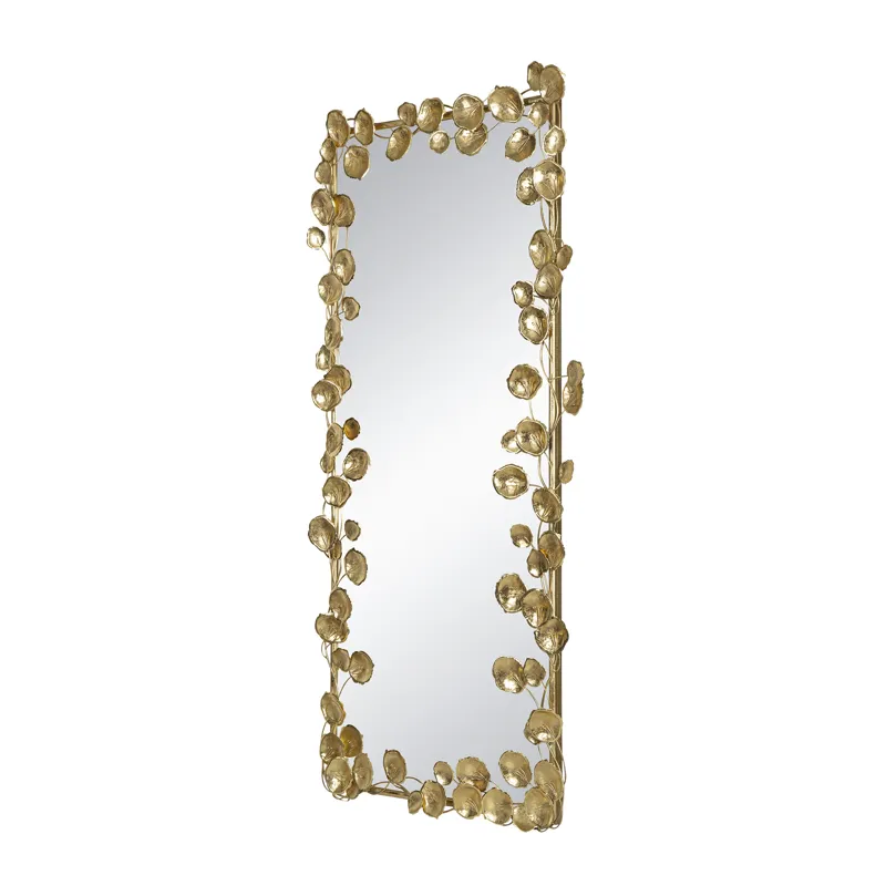 Stella Full Length Mirror With Leaf Accents, Floor Miiror For Living Room Bedroom - Golden