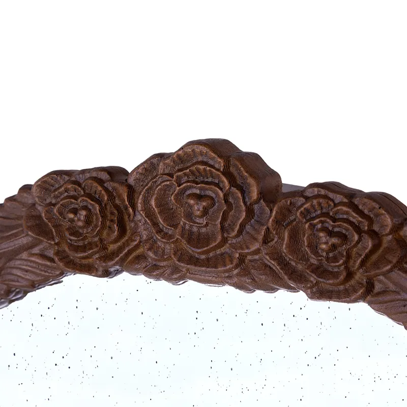 Elos Hand Carved Rose Antique Mirror Frame, Wood Arch Mirror Wall Decor For Living Room, Bathroom, E