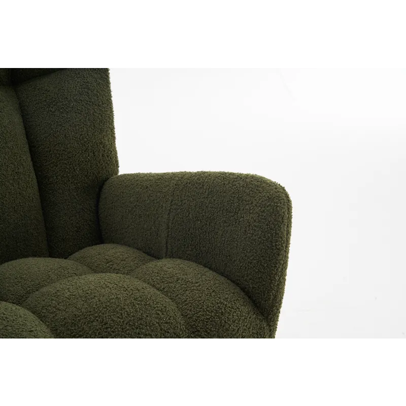 37.7\" Rocking Chair Nursery, Solid Wood Legs Reading Chair With Teddy Fabric Upholstered, Nap Armch