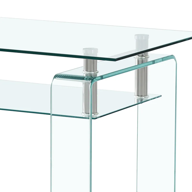 Rectangle Clear Glass Coffee Table, Modern Glass Coffee Table For Living Room, 2 Tier Storage Center