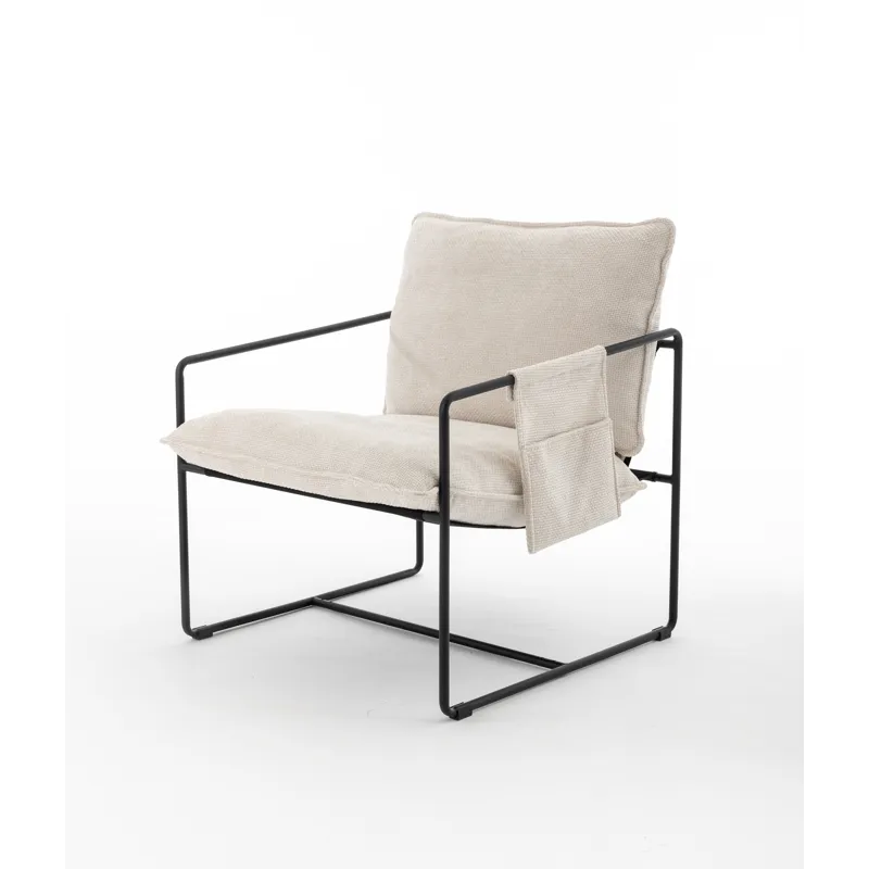 Upholstered Hanging Armchair With Arm Pocket Metal Frame, Crushed Foam Cushions And Skin-Friendly Br
