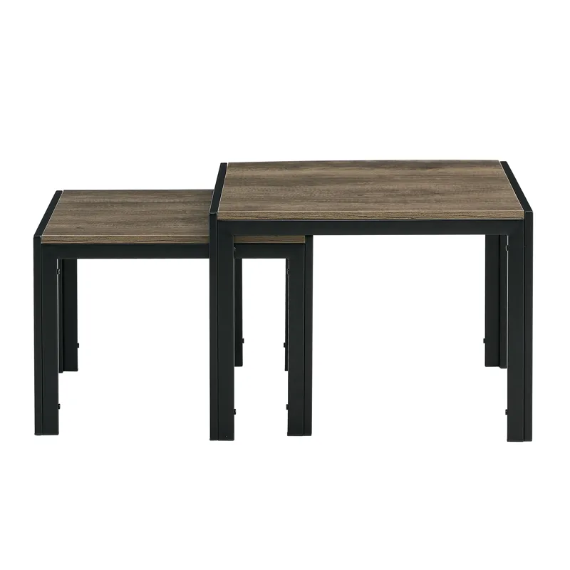 Nesting Coffee Table (Set of 2), Square Modern Stacking Table With Wood Finish For Living Room - Gra