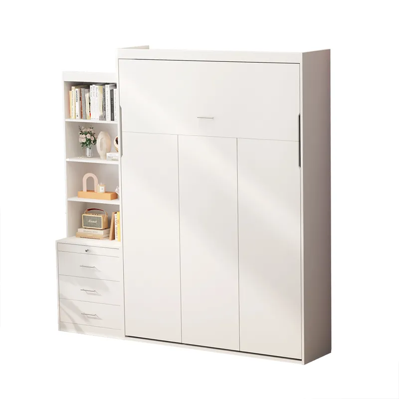 Morden Deisgn Full Size Vertical Murphy Bed With Shelf And Drawers For Bedroom Or Guestroom Wall Bed