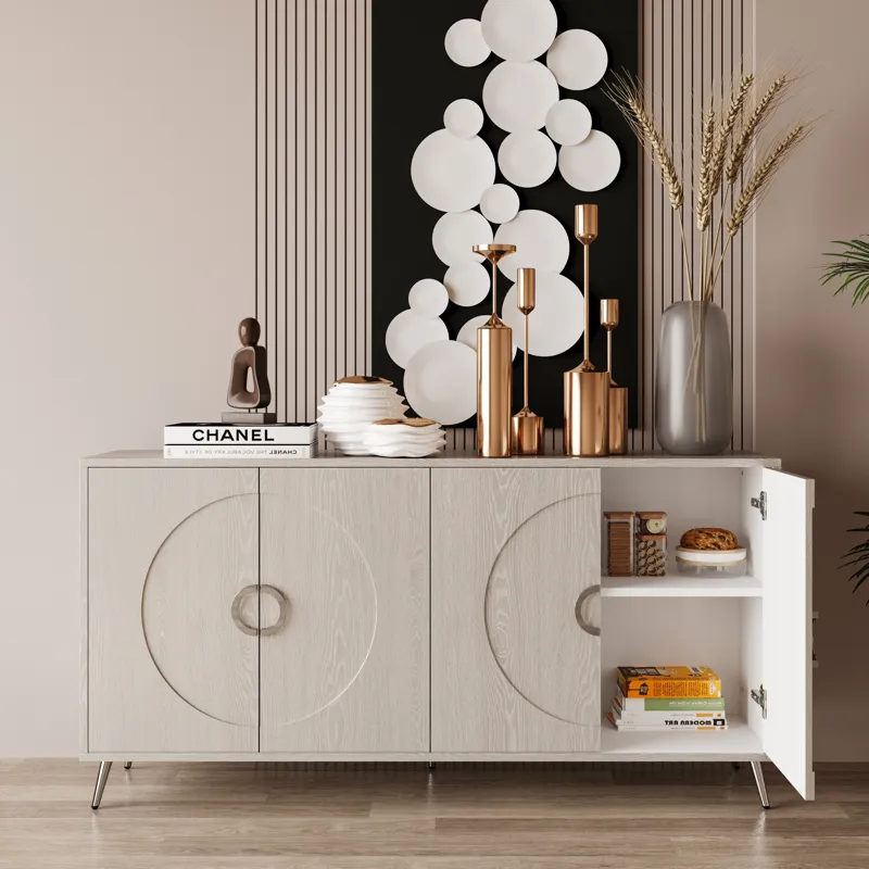 Modern Lacquered 4 Door Wooden Cabinet Sideboard Buffet Server Cabinet Storage Cabinet, For Living R