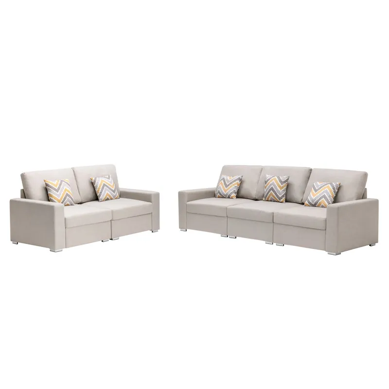 Nolan - Linen Fabric Sofa And Loveseat Living Room With Pillows And Interchangeable Legs (Set of 2) 