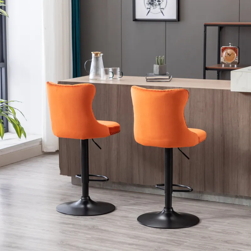 Swivel Velvet Barstools Adjusatble Seat Height, Modern Upholstered Bar Stools With Backs Comfortable