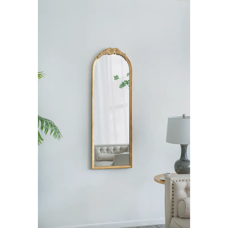 Wood Floor Mirror, Full Body Mirror Dressing Make Up Mirror For Bathroom Bedroom Living Room - Gold