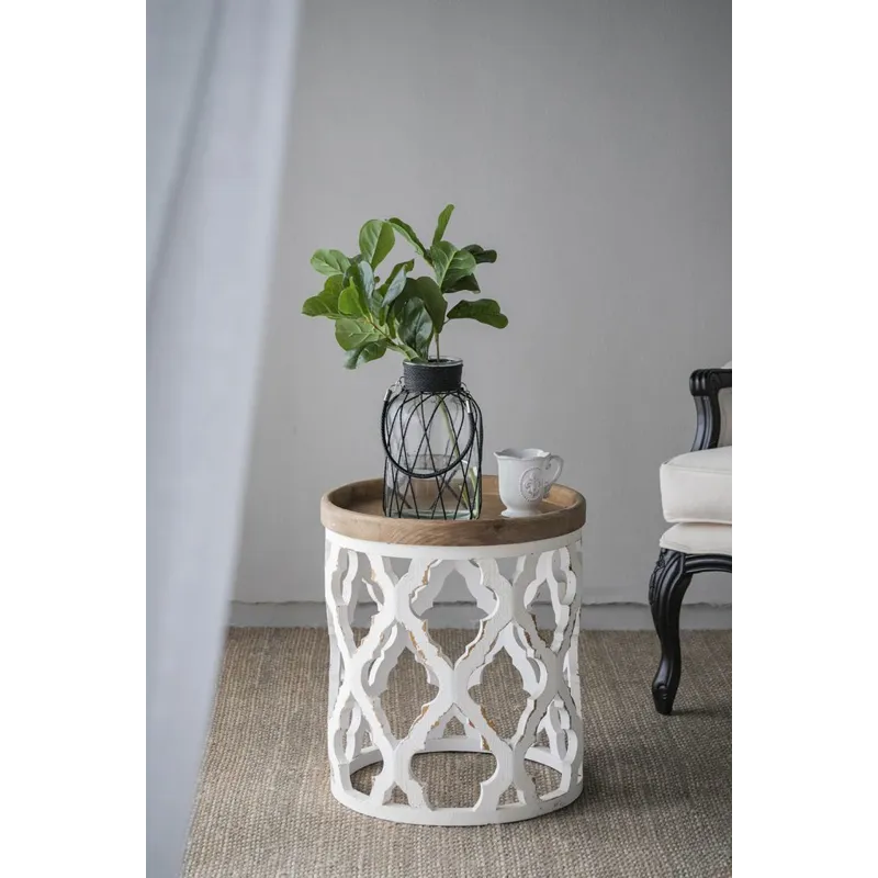 Large Distressed Side Table - White
